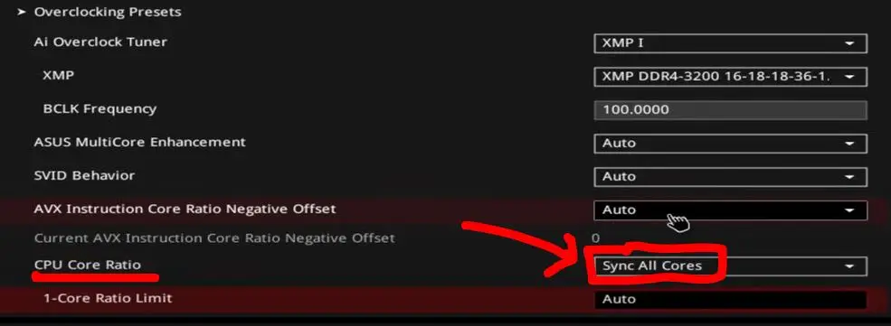 Adjust CPU Core Ratio