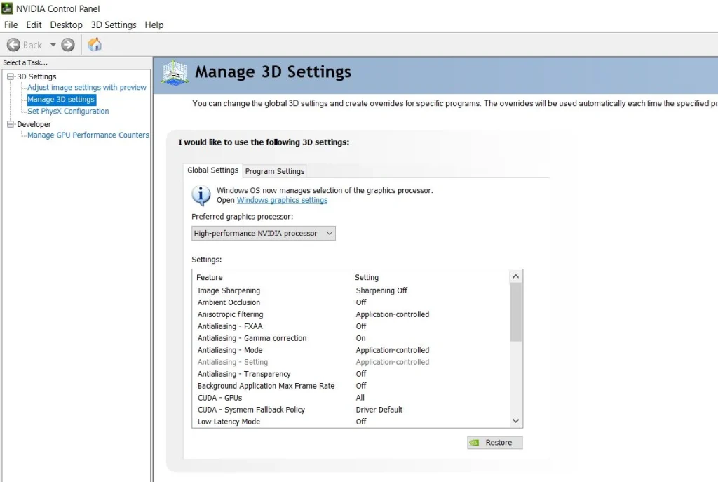 Adjust GPU settings