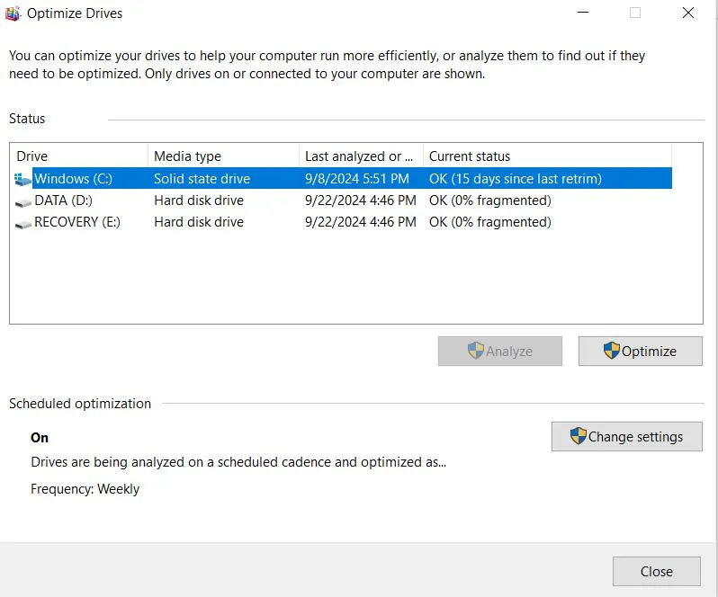defrag your storage device is a part of pc maintenance process